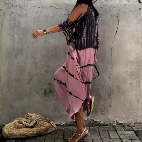 SOLD OUT Tie Dye Cold Shoulder Coverup Maxi Dress - Picture 6 of 8